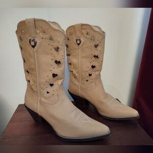 Durango Crush Heartfelt Tan Heeled Leather Boots with Heart Cutouts